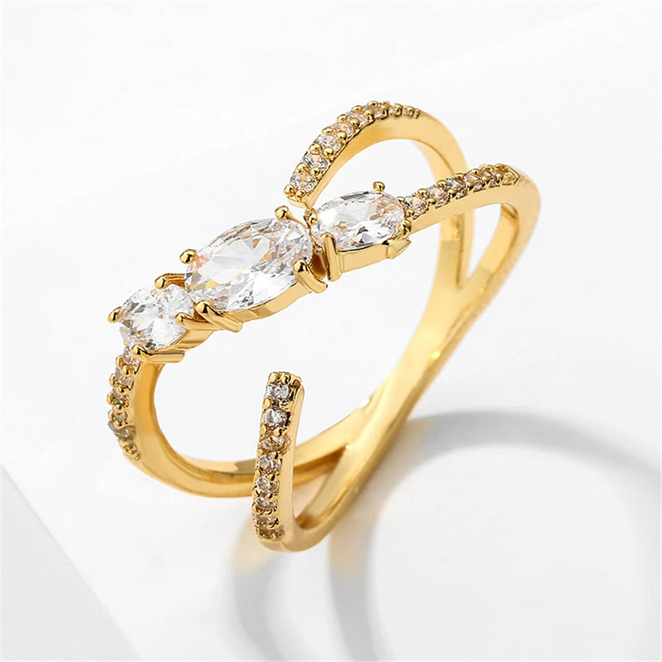 ZAKOL 5 Styles Golden Gorgeous Zircon Open Rings for Women Shining Geometric Crystal CZ Engagement Proposal Ring Gift