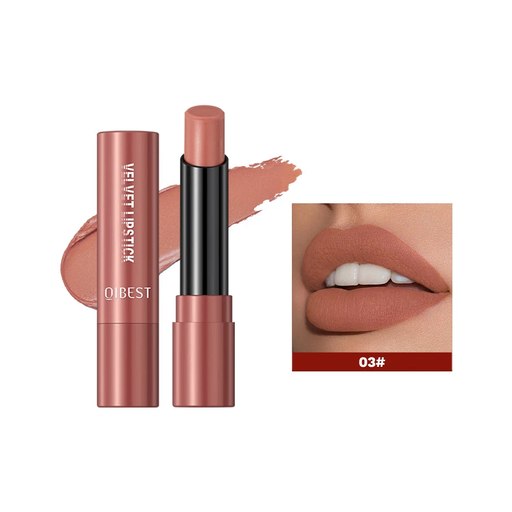 QIBESTNatural Velvet Matte Lipstick Long-lasting 10 Color Lip Stain Lightweight Moisturizing Lip Balm Women Makeup New Lip Tint