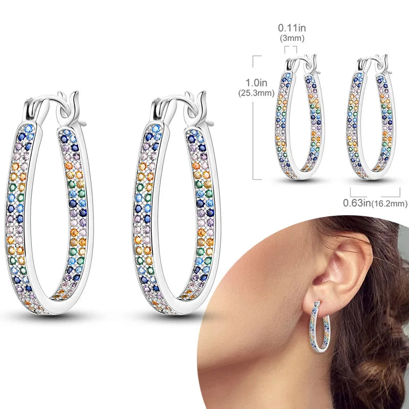 925 Sterling Silver Hoop Earrings with Zircon