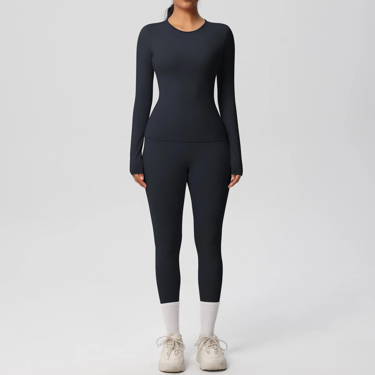 Summer 2PCS Women's Yoga Suit Solid Color High Stretch Slim Casual Long Sleeves Quick Drying Push Up Women Pockets Pants Set