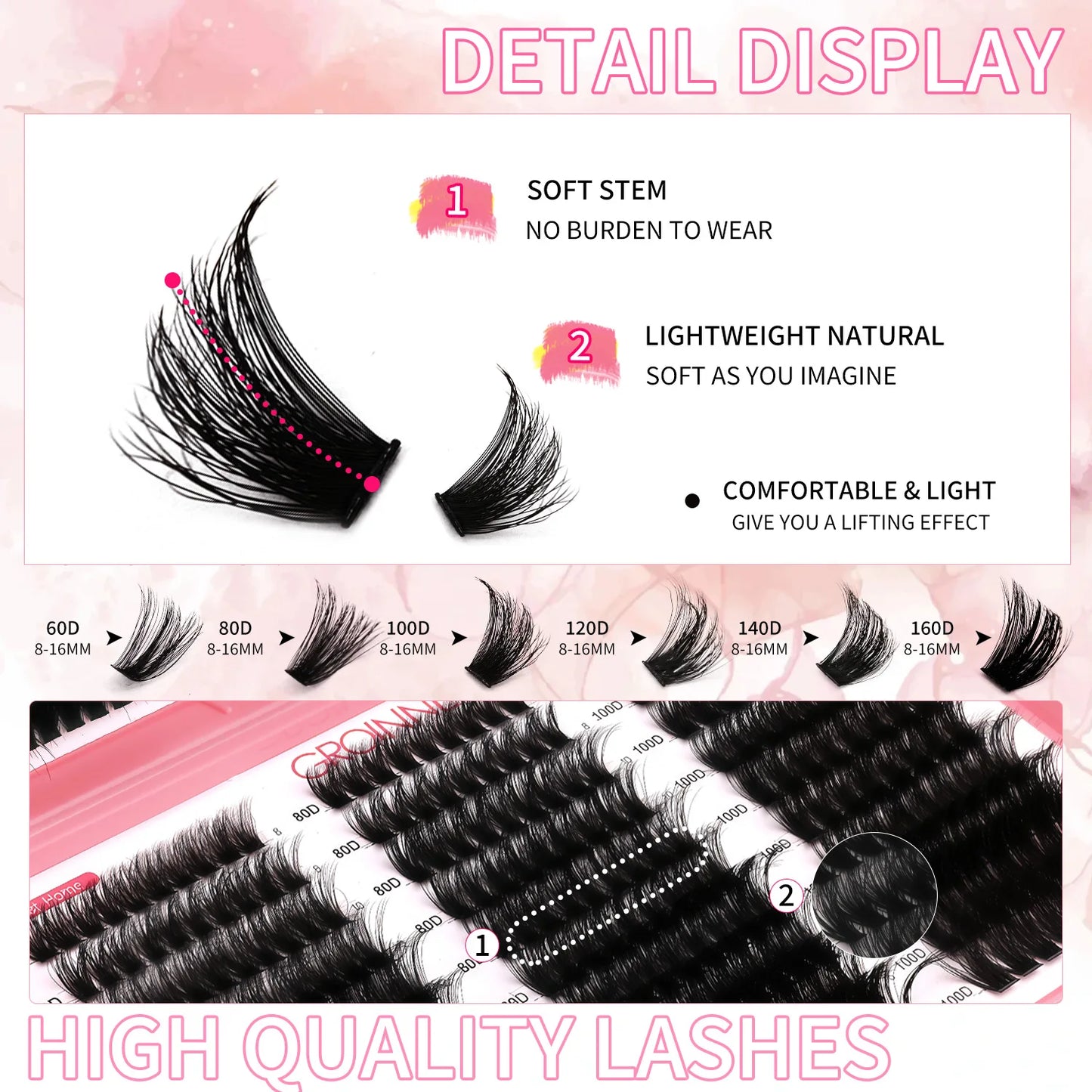 GROINNEYA DIY Cluster Lash Extensions – Fluffy Cat Eye Lashes