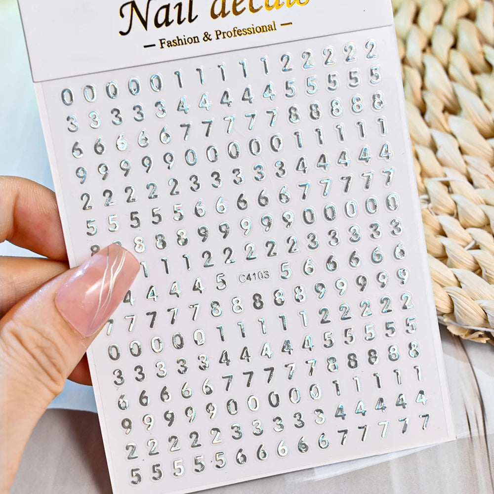 1Pc 3D Roman Letter Nail Stickers Gold/Silver/Black/Laser Alphabet Self Adhesive Decal Y2K English Words/Number Manicure Sliders
