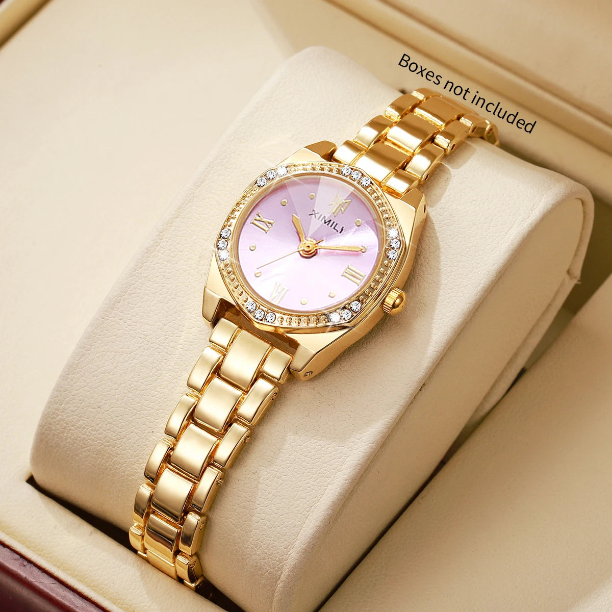 Elegant Rhinestone Roma Dial Women Quartz Watch Stainless Steel Bracelet Wristwatches Clock Gift Relogio Feminino（Without Box）