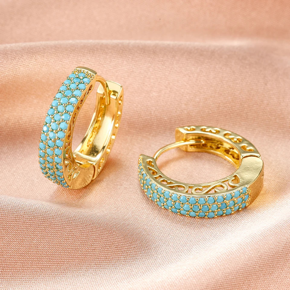 ZAKOL Luxury Turquoise Hoop Earrings for Women Temperament Gold Color Plated Micro-Intact Blue Zircon Party Ear Accessories