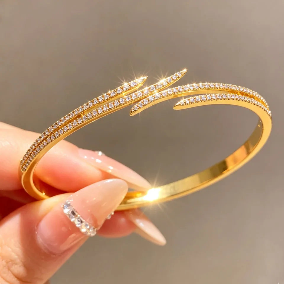 ZAKOL Luxury Irregular CZ Zircon Wings Women's Open Bracelet Temperament Exquisite Party Wear Accessories Female