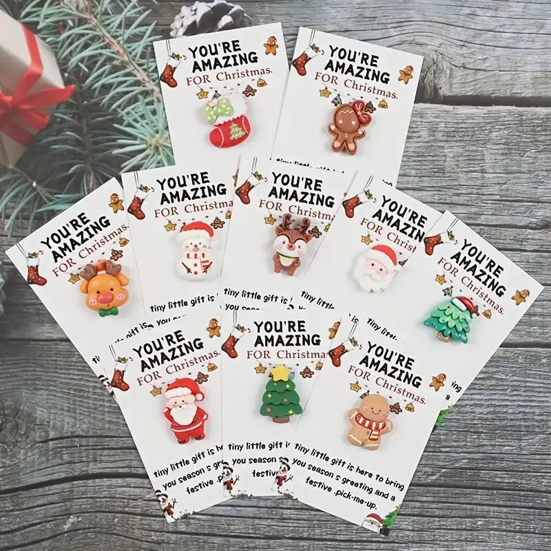 10/40PCS Random Festive Christmas Cards with Resin Charms, Holiday Gifts, Pocket Hug, Emotional Support for Friends & Family