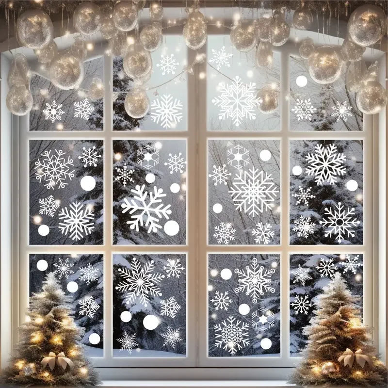 114pcs Snowflake Window Sticker Christmas Decoration Winter Door Window  Decoration White Snowflake  tatic Glass Sticker
