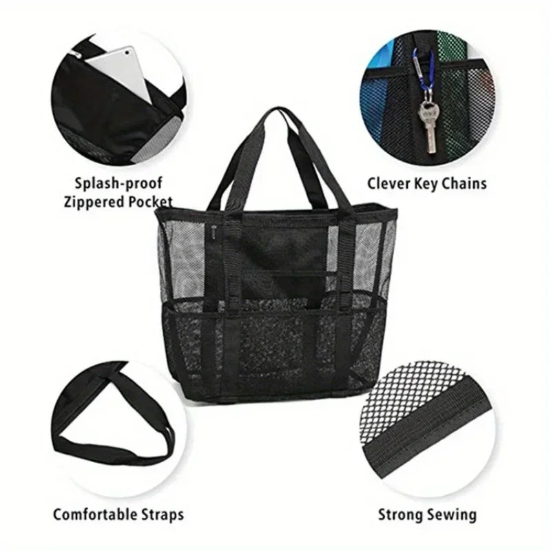 Large Mesh Beach Bag Oversized Waterproof Swim Bag with Separate Wet Pocket Multi Purpose Travel Tote for  Beach Tote