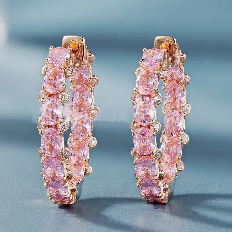 ZAKOL Gorgeous Bright Pink Zirconia Crystal Hoop Earrings for Women Luxury Party Accessories Trendy Wedding Jewelry
