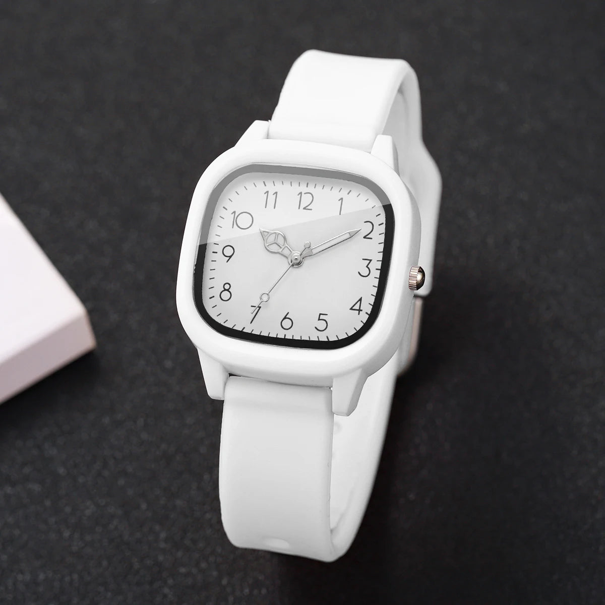 2PCS Fashion Women Watch Heart Bracelet Set Square Dial Silicone Strap Ladies Quartz Wristwatches Relogio Feminino (Without Box)