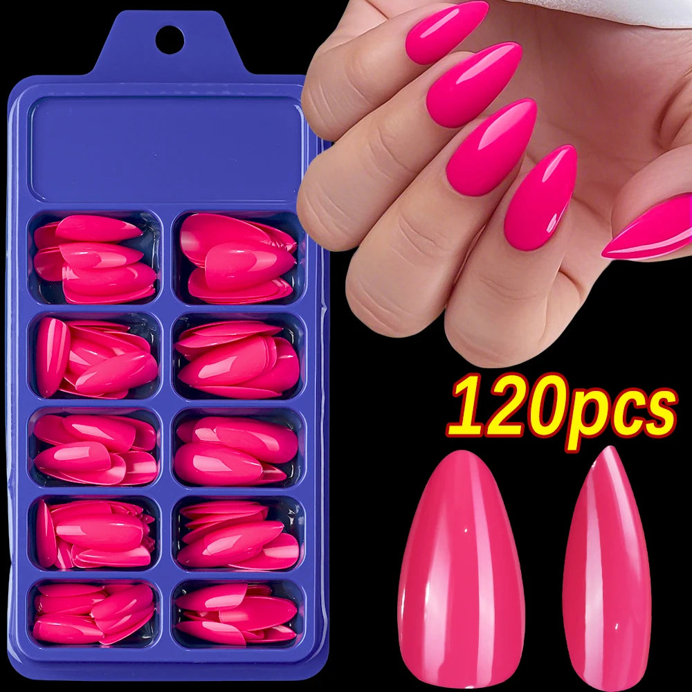 120/100Pcs Almond Full Cover Press On Nails أظافر لاصقة كاملة بتصميم لوزي – 100/120 قطعة