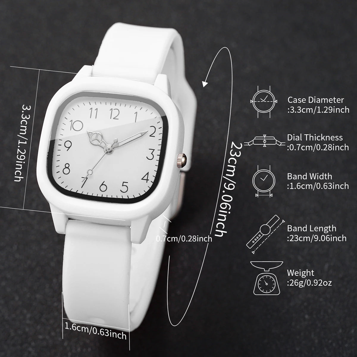 2PCS Fashion Women Watch Heart Bracelet Set Square Dial Silicone Strap Ladies Quartz Wristwatches Relogio Feminino (Without Box)