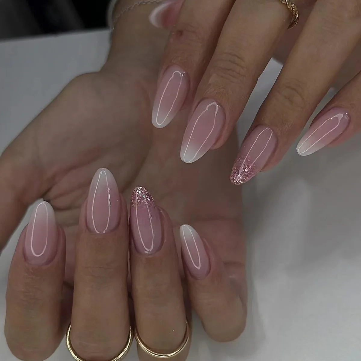 24pcs Flower Butterfly Design False Nail Aurora Cat's Eye Tips Almond Press on Nails Simple Wearable Gradient French Fake Nail