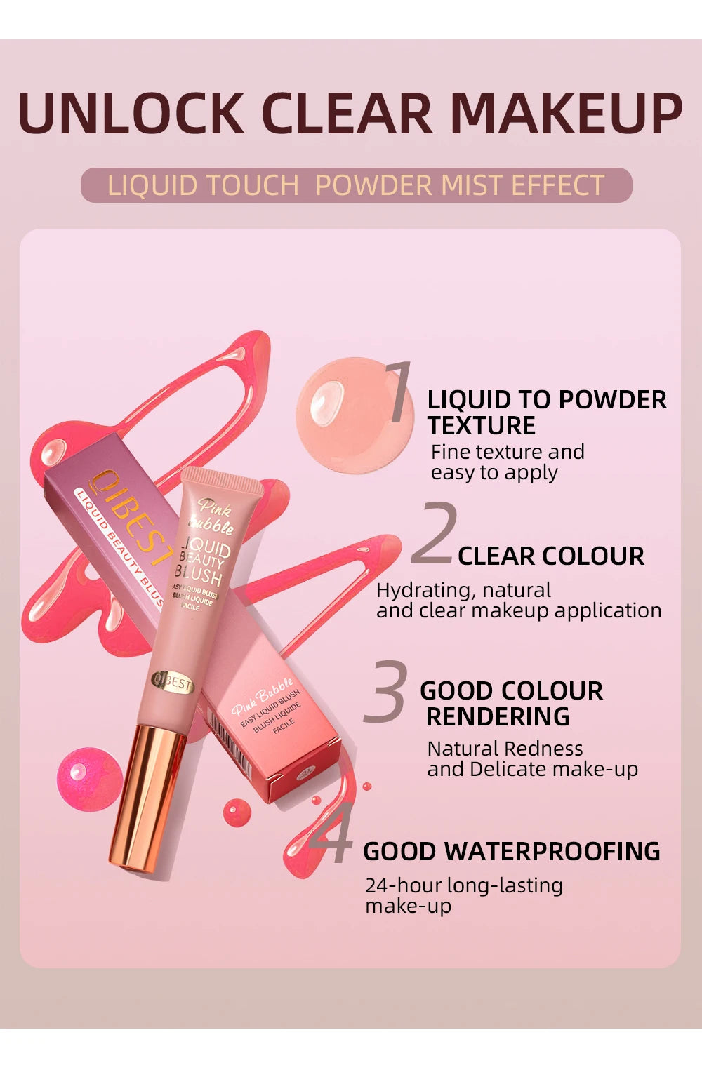 QIBEST Liquid Contour With Cushion Applicator Highlight Shimmer Natural Soft Moisturizing Cream Liquid Blush For Cheek Cosmetics