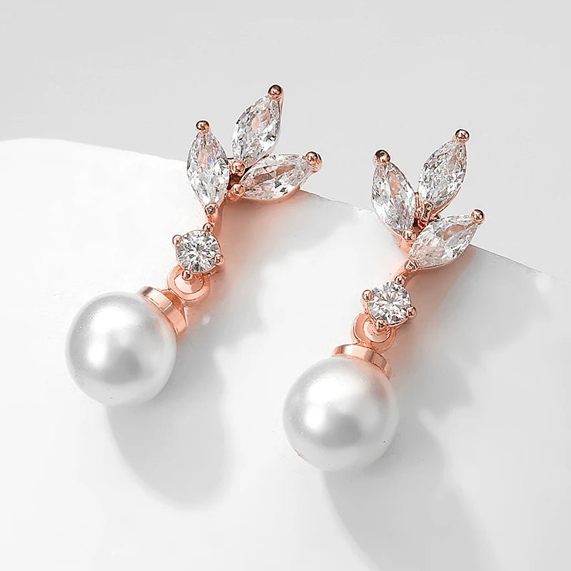 ZAKOL Unique Exquisite Marquise Zirconia Imitation Pearl Drop Earrings for Women Elegant Bridal Wedding Jewelry