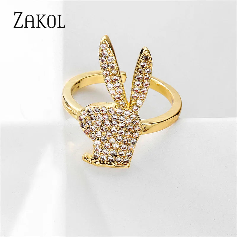 خواتم زاكول المفتوحة اللطيفة على شكل أرنب للنساء، بلون ذهبي أبيض عصري، مجوهرات حفلات موديل 2023 الجديد