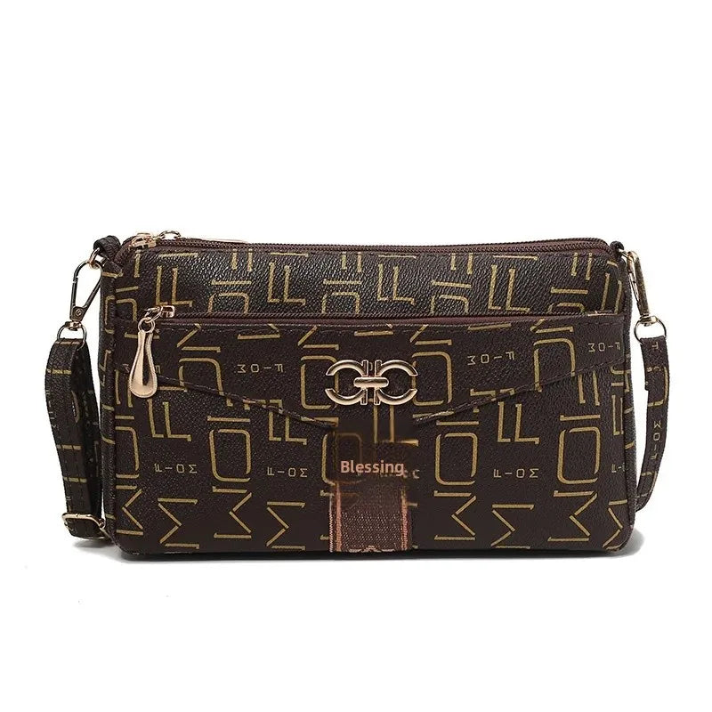 Large Capacity Multi-Layer Ladies Crossbody Bag Vintage Single Shoulder Bag for Middle-Aged Women with Coin Pocket