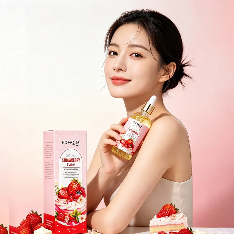Fruity Strawberry Cake Body Oil 100ml Soothing Smoothing Body Massage Oil Moisturizing Improve Rough Dry Skin Daily Body Care