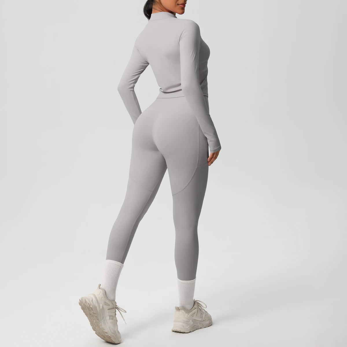 2PCS Yoga Suit Women Gym Set Leggings With Pocketed Women Tracksuit Running Zipper Workout Sportswear Long Sleeve Sports Shirt