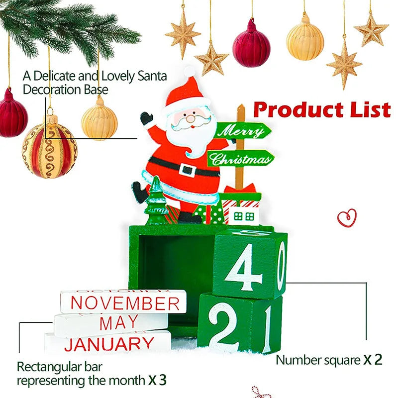 1PC Christmas Countdown Calendar Decor with Santa Claus - Classic Wooden Christmas Timer Ornament, Seasonal Home Accessory