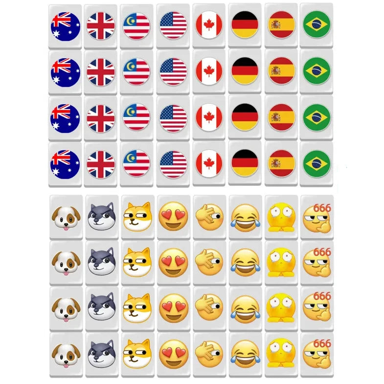 64Pcs Seaside Escape Mahjong Tile Game with Pattern of Flag Ball Funny Parent Child Party Game Children Toy Gift ﻿