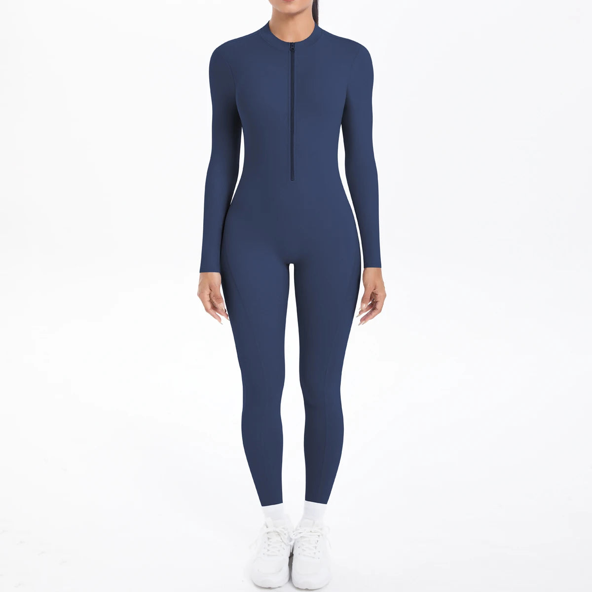 Solid Color Backless Yoga Bodysuits Women's Sportswear Stretch Bodysuit For Women Long Sleeves Jumpsuits Push Up Half Zipper Set
