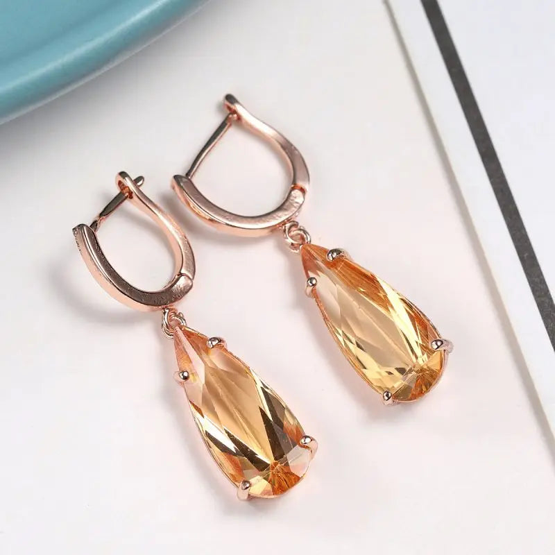 Trendy Cubic Zirconia Copper Drop Earrings For Women Girls Brown Crystal Pendant Earring Party Birthday Daily Jewelry