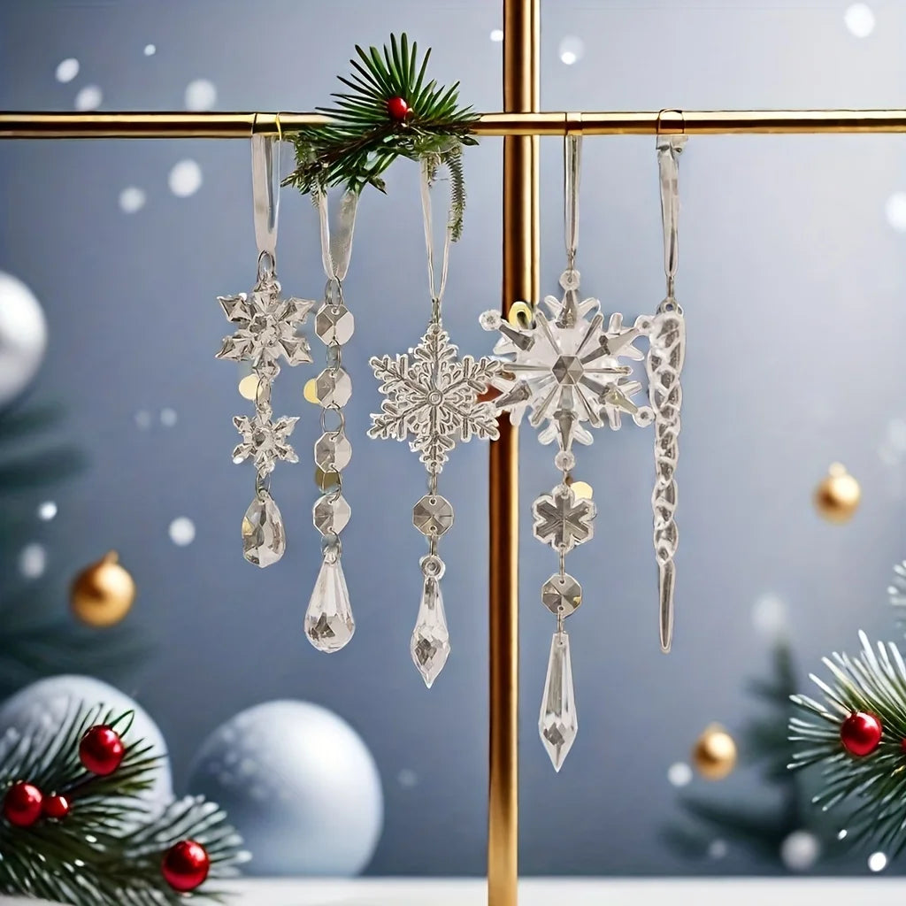 20pcs Christmas Tree Decoration Ornaments, Hanging Acrylic Snowflake Icicle Drop Clear Christmas Ornaments for Xmas Tree Decor