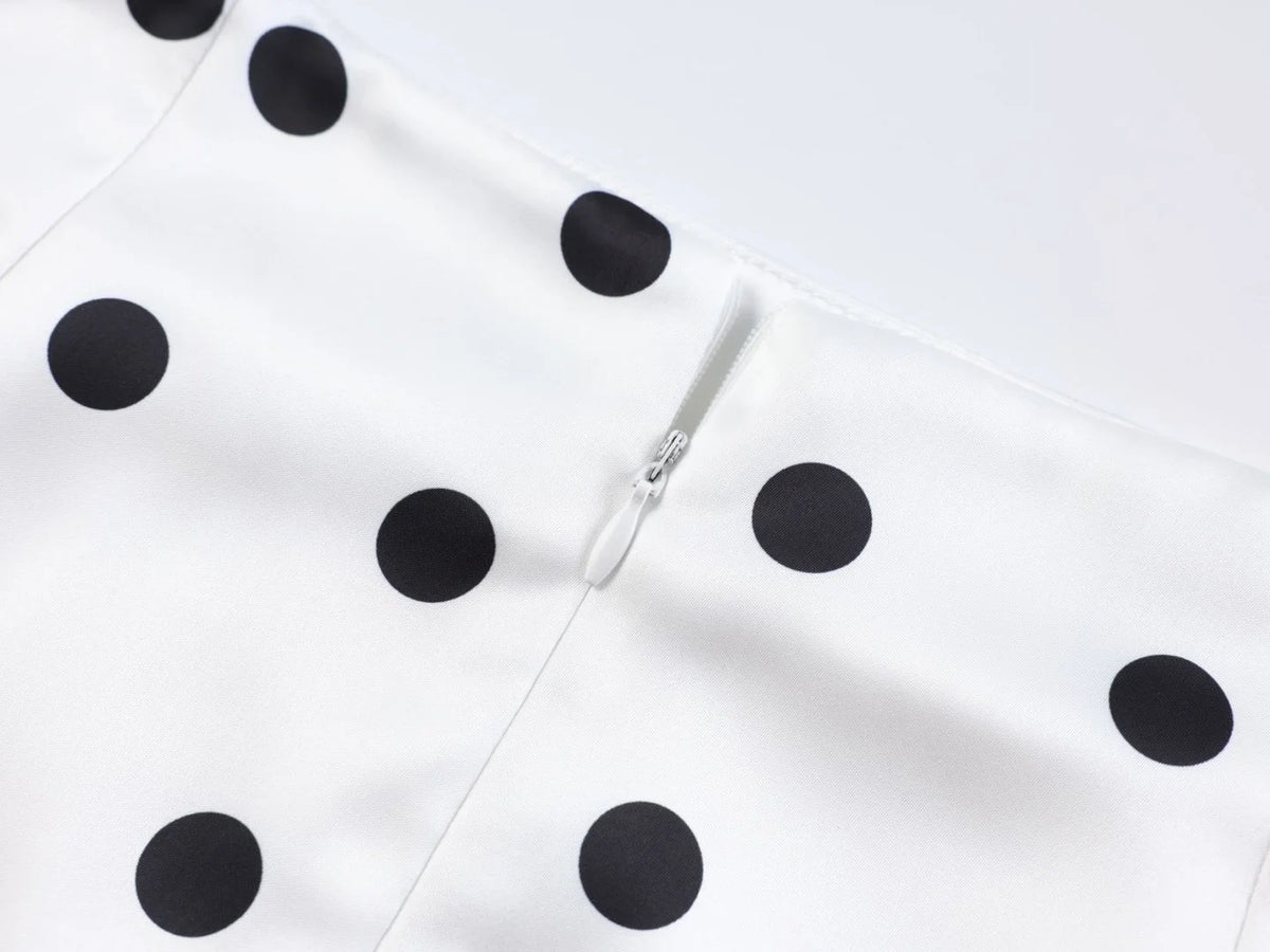 Elegant Polka Dot Skirt For Women Casual High Waist Satin Silk Patchwork Lace Midi Skirts 2026 Y2k Vintage Female Streetwear