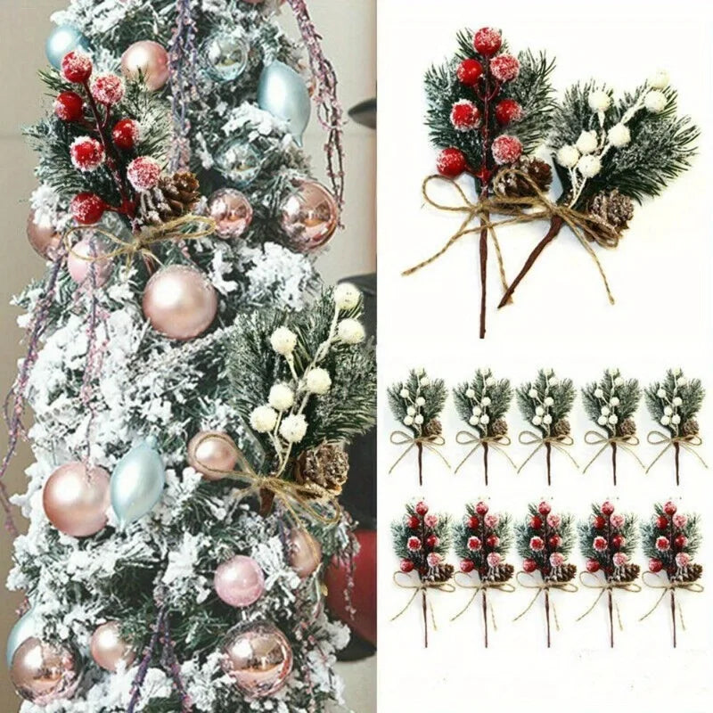 10 Rustic Cedar Branches with Faux Berries And Holly - Durable Plastic Christmas Ornaments, Fireplace Garlands, Vine Decorations