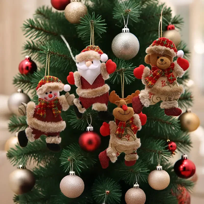 4/12pcs Christmas Tree Ornaments - Santa Snowman Reindeer & Bear Figures,Durable Hanging Decorations for Holiday DIY Decorations