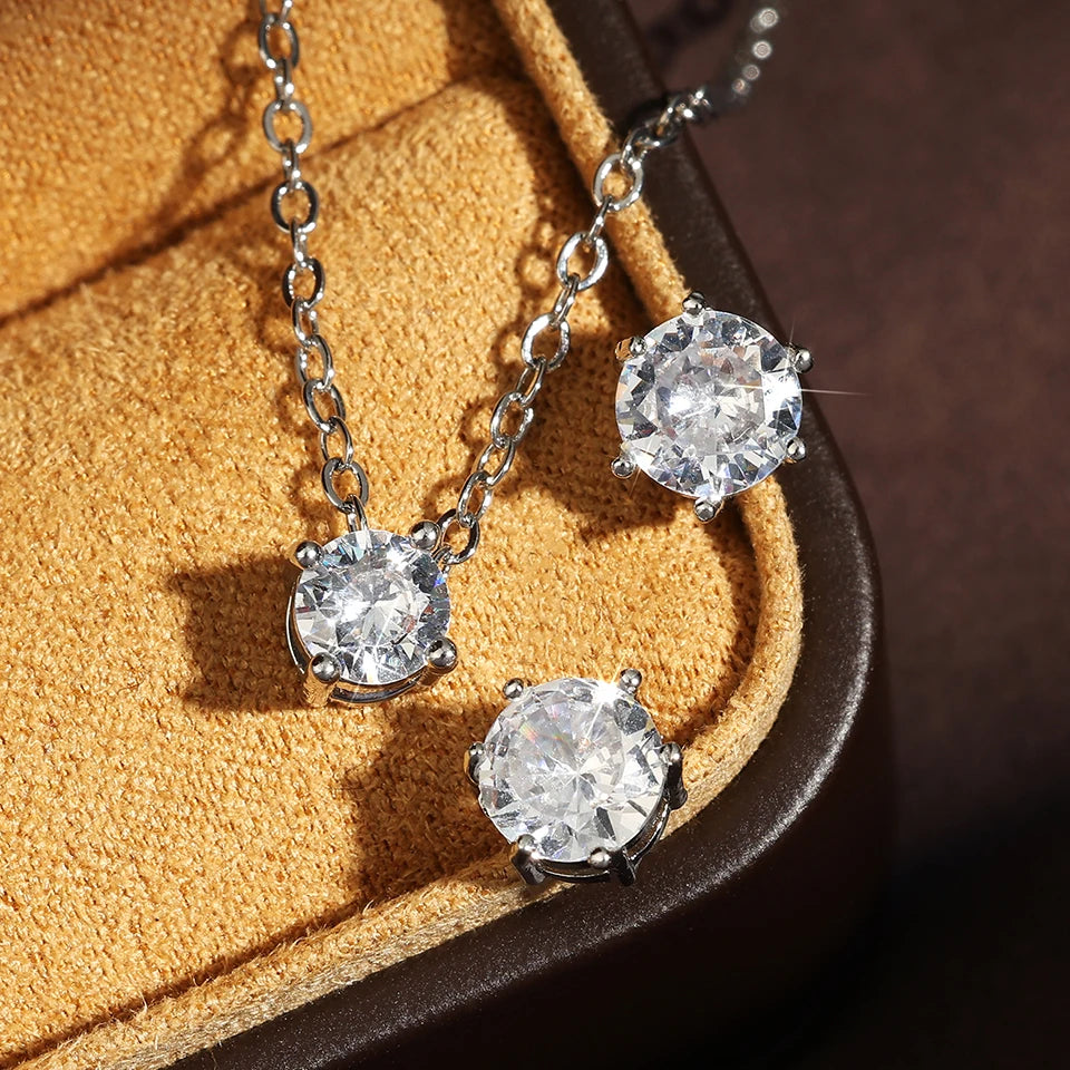 ZAKOL Exquisite Shiny Zircon Water Drop Round Earring Necklaces for Women Romantic Wedding Engagement Jewelry Set With Gift Box