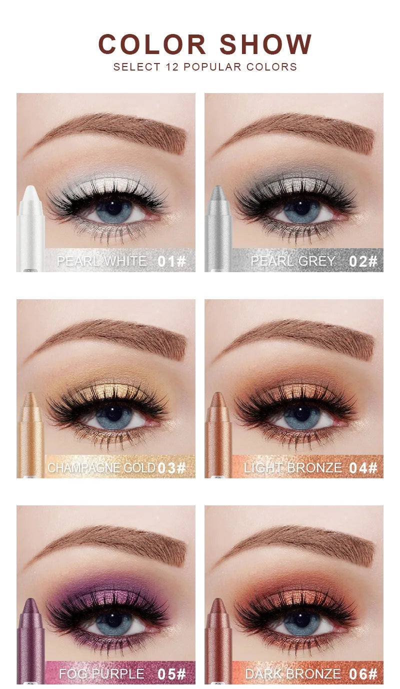 12 Color Highlighter Eyeshadow Pencil Waterproof Glitter Matte Nude Eye Shadow Makeup Pigment Cosmetics Blue White Eyeliner Pen
