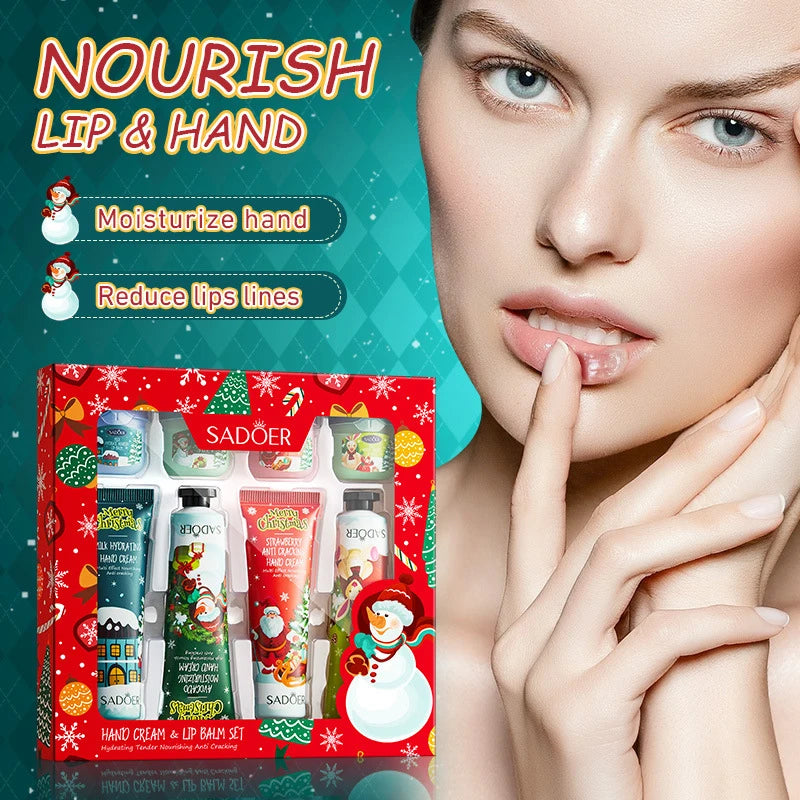 Hand Cream + Lip Balm Set Moisturizing And Non Greasy Reduce Finelines Gentle Care For Dryness Skin Christmas Gift Box