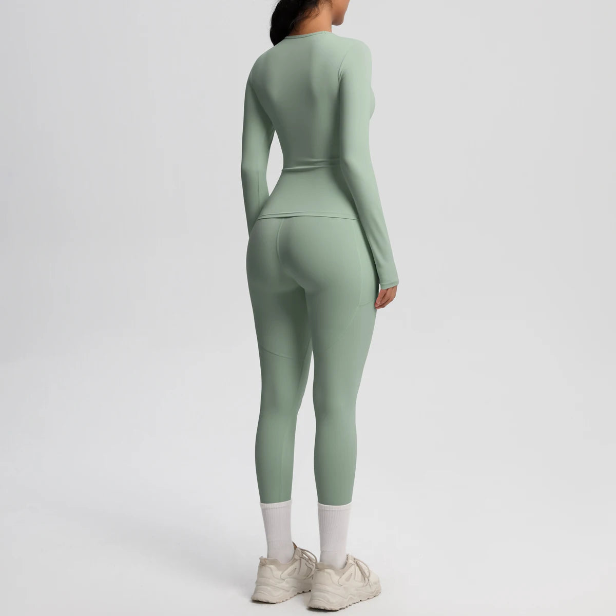 Summer 2PCS Women's Yoga Suit Solid Color High Stretch Slim Casual Long Sleeves Quick Drying Push Up Women Pockets Pants Set