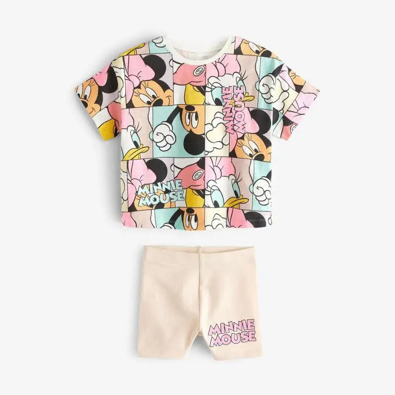 Disney Cartoon Printed Girls Clothes Short Sleeve Tracksuit Summer Clothing