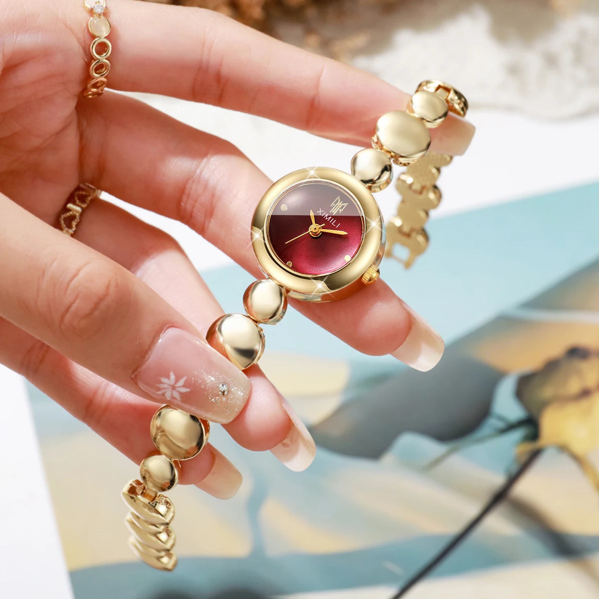Luxury Gold Bracelet Strap Women Watches Elegant Round Dial Ladies Dress Quartz Wristwatch Clock Relogio Feminino（Without Box）