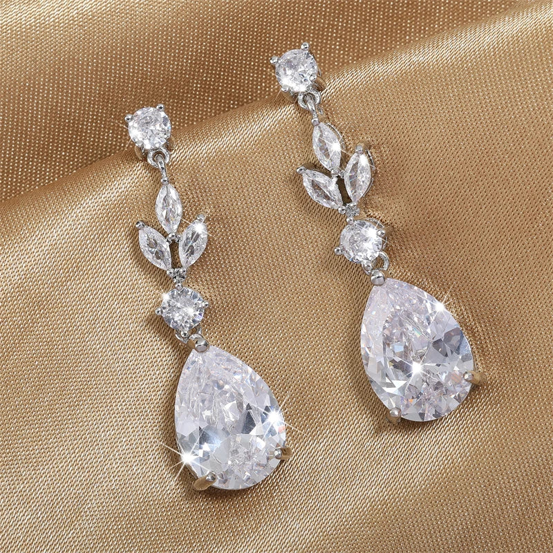 ZAKOL 9 Types Classic Sparkling Water Drop Zircon Pendant Dangle Earrings for Women Gorgeous Bride Bridesmaid Earring Jewelry