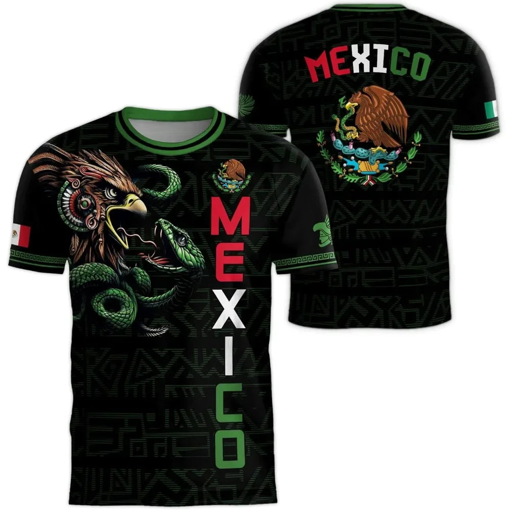 Men's 3D Eagle Mexico Flag Short Sleeve T-shirt Outdoor Football Casual Tee Summer Streetwear Loose Daily Tops