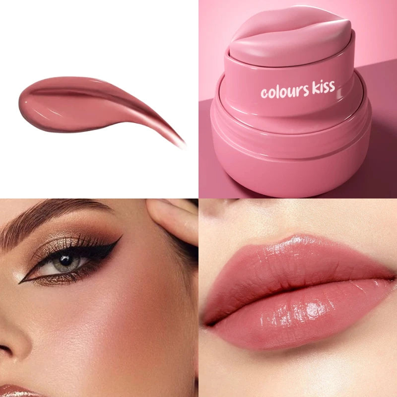 Lip And Cheek 2-in-1 Balm, Round Jar High Gloss Moisturizing Lip Gloss Long-lasting Moisturizing Multicolor Cheek Cream