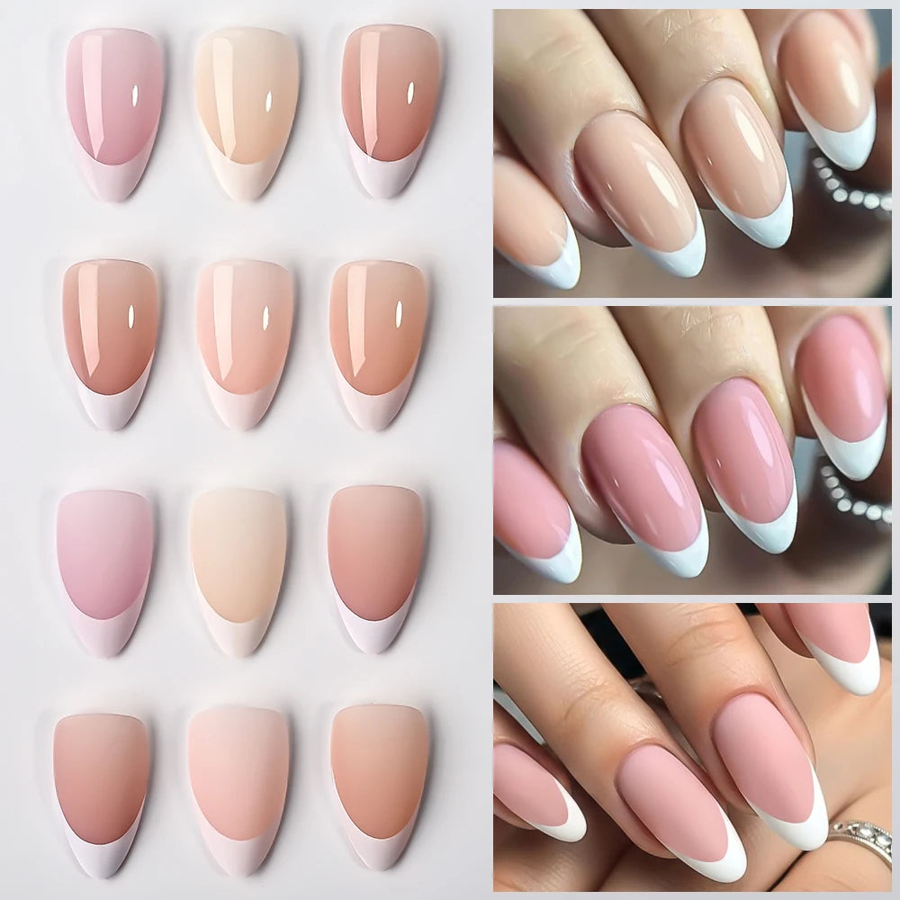 288/360pcs French Tips Press on Nails Almond False Nails Brown/Nude/Pink Acrylic Stiletto Full Cover Fake Nails for Extension