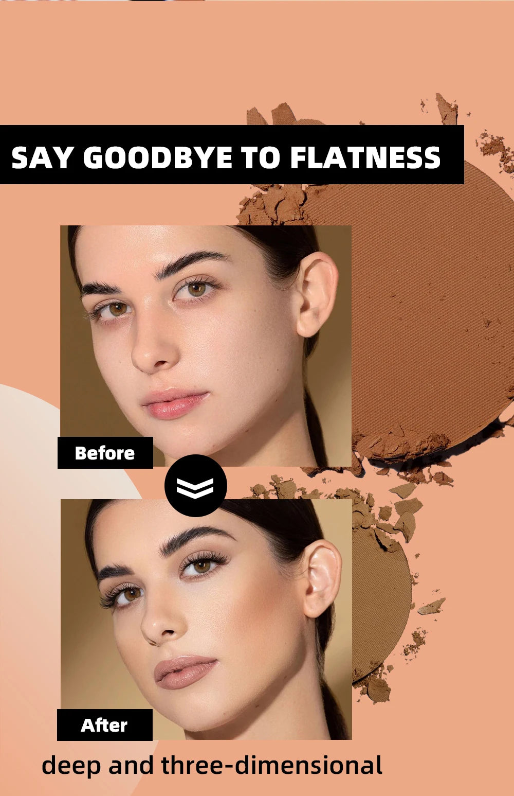 QIBEST Face Bronzer Makeup Contour Shading Powder Trimming Powder Cosmetic Face Concealer Highlighter Bronzer Palette For Women