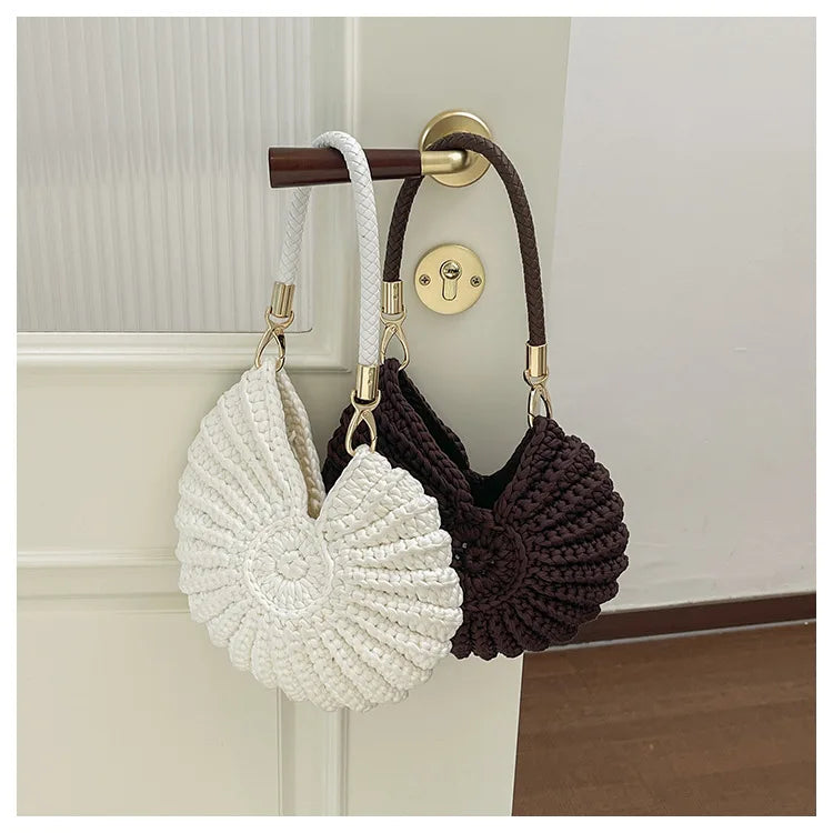 Handcrafted Shell Shaped Crossbody Bag Women's Beach Style Handbag City Simple Cotton Liner Soft round Shape Double Shoulder ...