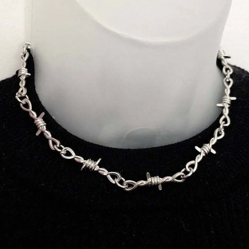 ZAKOL Fashion Iron Unisex Choker Necklace Women Hip-hop Gothic Punk Barbed Wire Little Thorns Chain Choker Jewelry Gifts