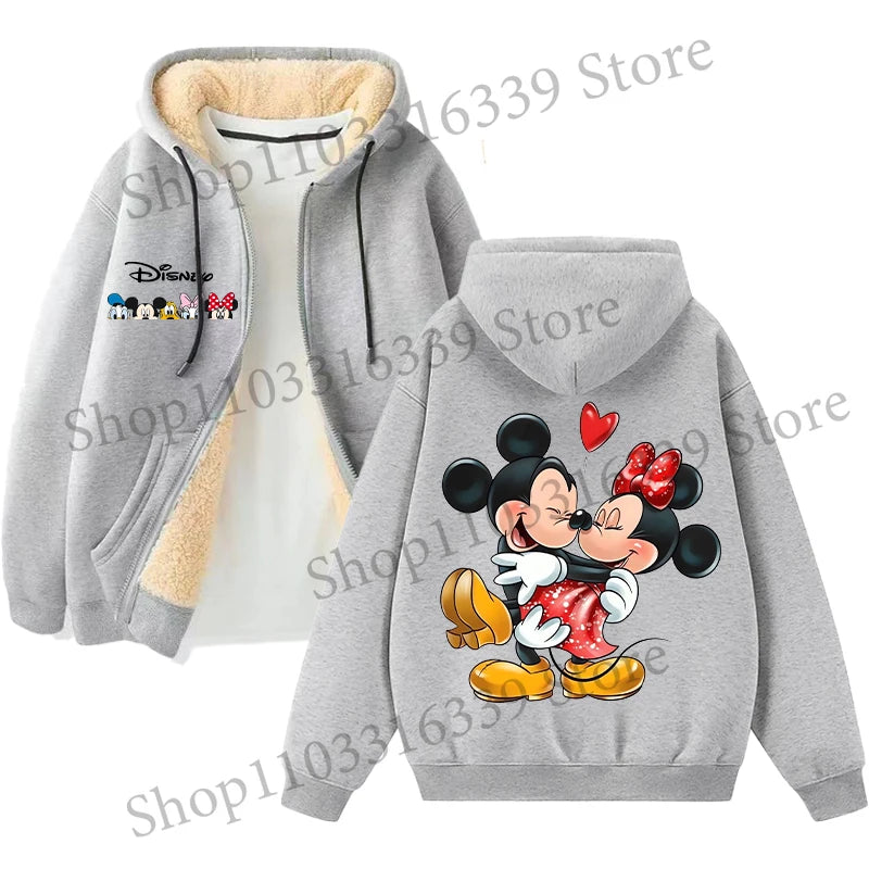 Mickey Mouse Sweatshirt Coat Male Female Autumn Winter New Thicken Long Sleeve Hooded Tops Outerwear Cartoon Clothing Xmas Gift