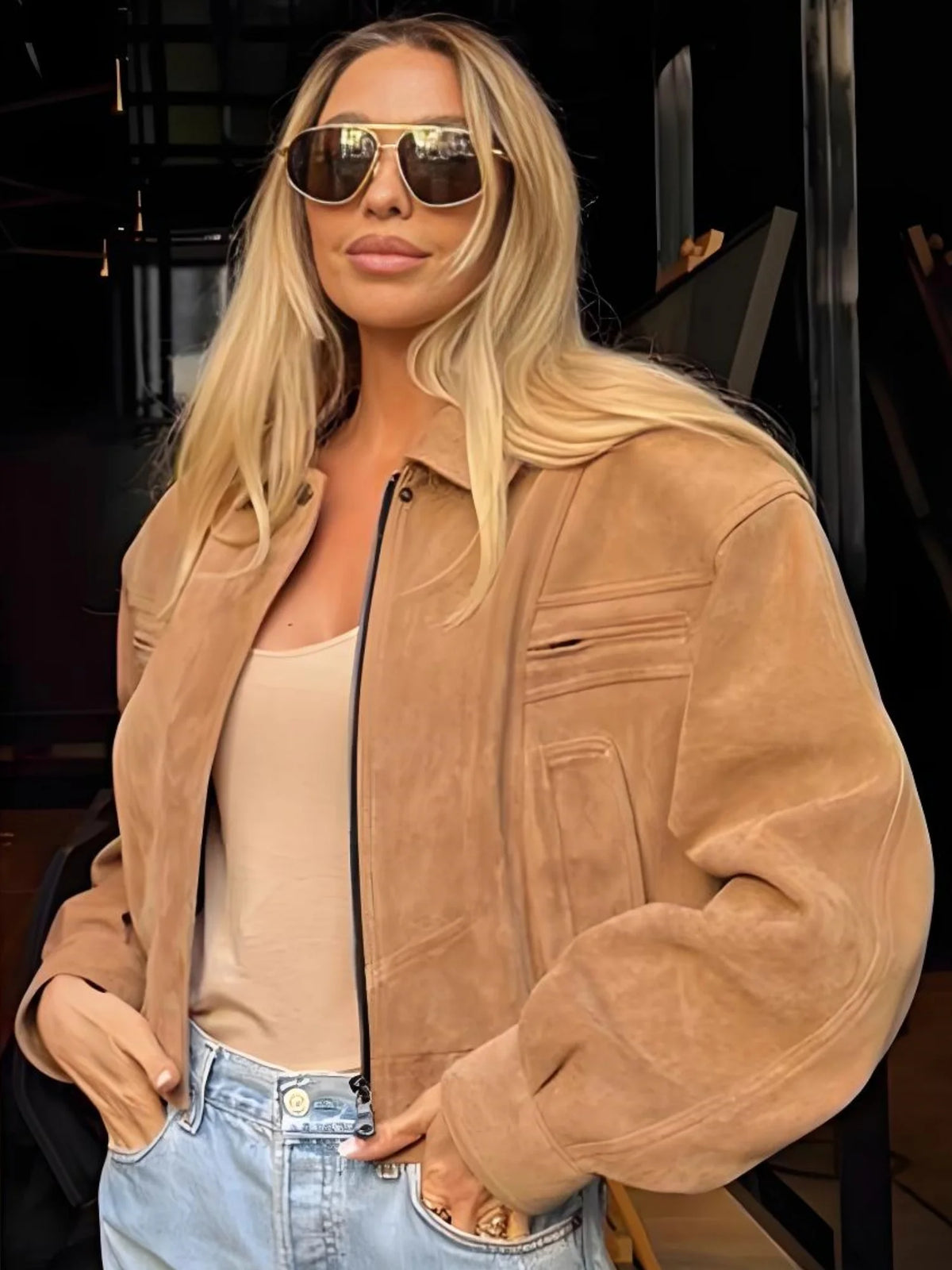 Vintage Women Leather Jacket 2026 New Autumn Winter Solid Zipper Lapel Collar Short Coat Long Sleeve Pockets Fashion Outerwear