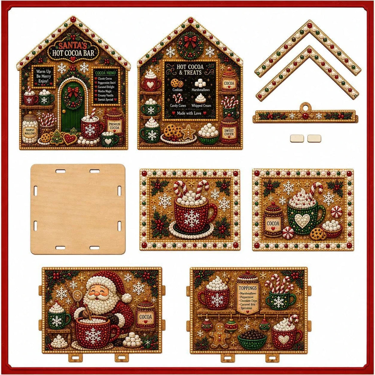DIY 3D Wooden Diamond Painting Kit, Assemblable Christmas Cabin Hanging Ornament with Full Tools for Window Home Indoor Decor