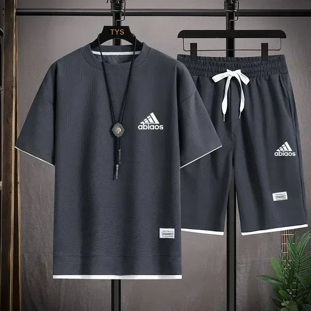 2026 Men’s Casual Waffle Sports Set – T-Shirt & Shorts
