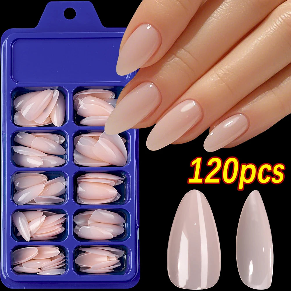 120Pcs Acrylic French False Nails – Full Cover Press On Nail Tips أظافر أكريليك فرنسية لاصقة بتغطية كاملة – 120 قطعة
