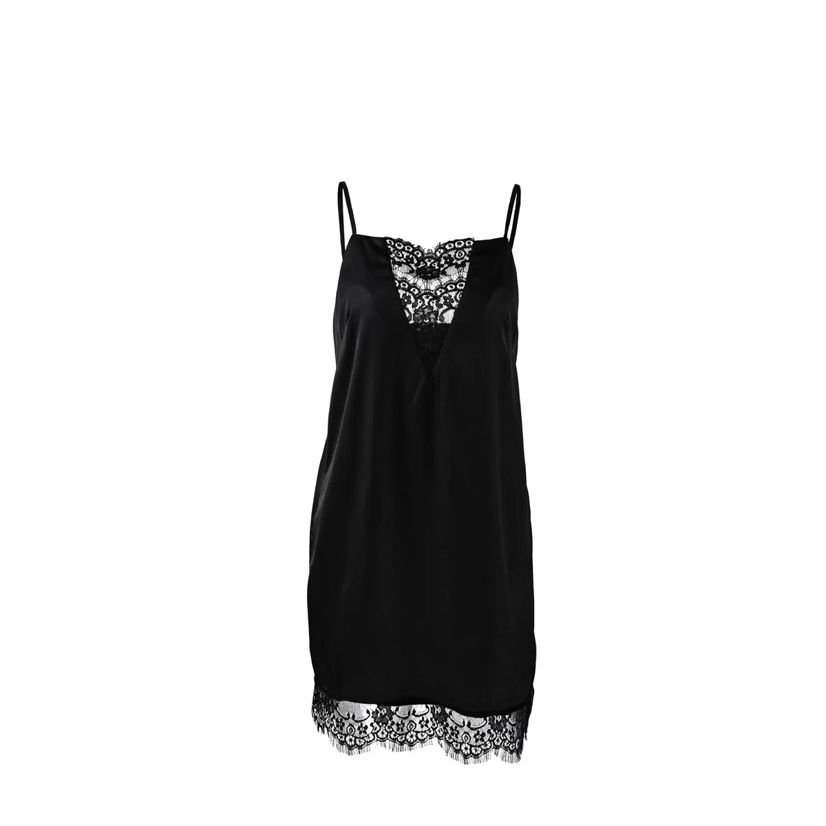 Women's Sexy Black Satin Slip Dress Patchwork Lace Hollow Out Sleeveless Dresses Party Club Ruffle Loose Backless Mini Dress